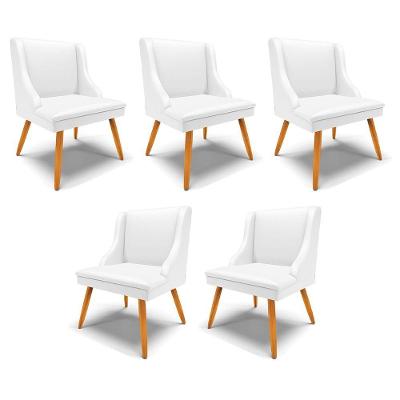 Kit 5 Cadeiras Decorativas Sala De Jantar Pés Palito De Madeira Firenze Pu Branco Fosco/natural G19 - Gran Belo