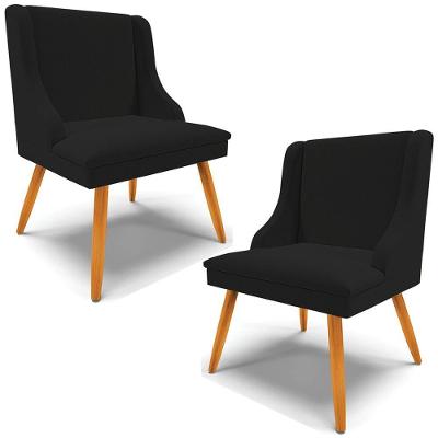 Kit 2 Cadeiras Decorativas Sala De Jantar Pés Palito De Madeira Firenze Linho Preto/natural G19 - Gran Belo