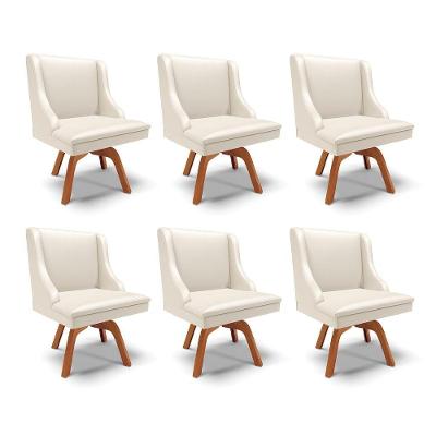 Kit 6 Cadeiras Decorativas Sala De Jantar Base Giratória De Madeira Firenze Pu Bege/natural G19 - Gran Belo