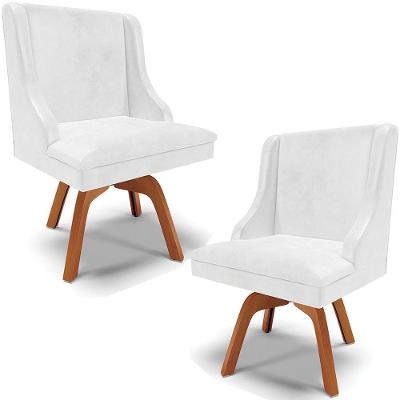 Kit 2 Cadeiras Decorativas Sala De Jantar Base Giratória De Madeira Firenze Pu Branco Brilho/natural G19 - Gran Belo