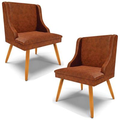 Kit 2 Cadeiras Decorativas Sala De Jantar Pés Palito De Madeira Firenze Pu Nozes/natural G19 - Gran Belo