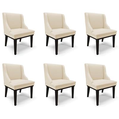 Kit 6 Cadeiras Decorativas Sala De Jantar Base Fixa De Madeira Firenze Pu Bege/preto G19 - Gran Belo