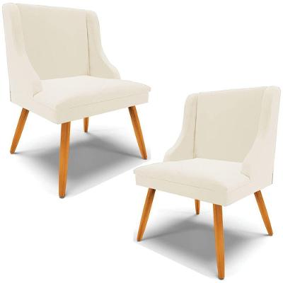 Kit 2 Cadeiras Decorativas Sala De Jantar Pés Palito De Madeira Firenze Veludo Bege/natural G19 - Gran Belo