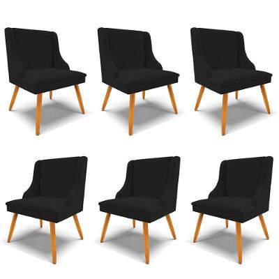 Kit 6 Cadeiras Decorativas Sala De Jantar Pés Palito De Madeira Firenze Linho Preto/natural G19 - Gran Belo