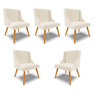 Kit 5 Cadeiras Decorativas Sala De Jantar Pés Palito De Madeira Firenze Linho Bege/natural G19 - Gran Belo