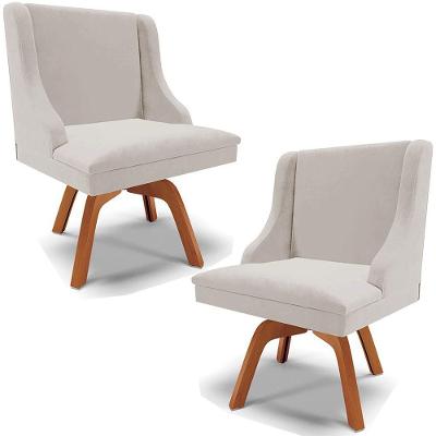 Kit 2 Cadeiras Decorativas Sala De Jantar Base Giratória De Madeira Firenze Veludo Cinza/natural G19 - Gran Belo