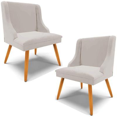 Kit 2 Cadeiras Decorativas Sala De Jantar Pés Palito De Madeira Firenze Veludo Cinza/natural G19 - Gran Belo