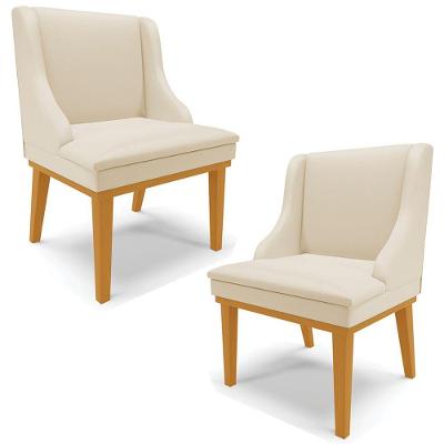 Kit 2 Cadeiras Decorativas Sala De Jantar Base Fixa De Madeira Firenze Pu Bege/castanho G19 - Gran Belo