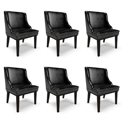 Kit 6 Cadeiras Decorativas Sala De Jantar Base Fixa De Madeira Firenze Pu Preto Brilho G19 - Gran Belo