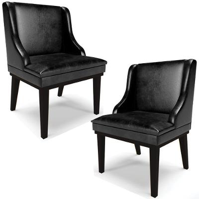 Kit 2 Cadeiras Decorativas Sala De Jantar Base Fixa De Madeira Firenze Pu Preto Brilho G19 - Gran Belo