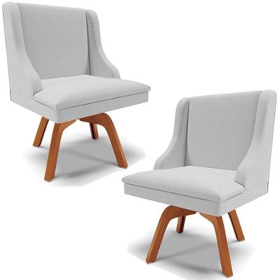 Kit 2 Cadeiras Decorativas Sala De Jantar Base Giratória De Madeira Firenze Linho Cinza/natural G19 - Gran Belo