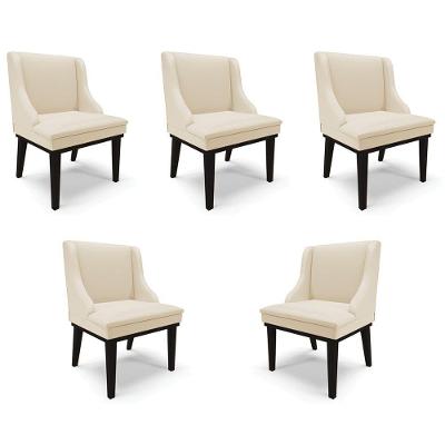Kit 5 Cadeiras Decorativas Sala De Jantar Base Fixa De Madeira Firenze Pu Bege/preto G19 - Gran Belo