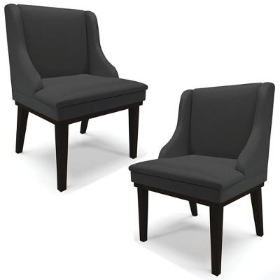 Kit 2 Cadeiras Decorativas Sala De Jantar Base Fixa De Madeira Firenze Pu Preto Fosco G19 - Gran Belo