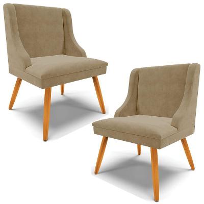 Kit 2 Cadeiras Decorativas Sala De Jantar Pés Palito De Madeira Firenze Suede Nude/natural G19 - Gran Belo