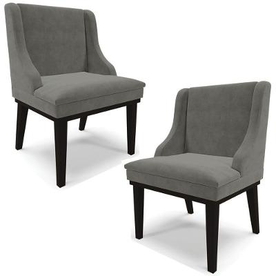 Kit 2 Cadeiras Decorativas Sala De Jantar Base Fixa De Madeira Firenze Suede Grafite/preto G19 - Gran Belo
