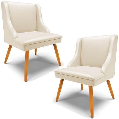 Kit 2 Cadeiras Decorativas Sala De Jantar Pés Palito De Madeira Firenze Pu Bege/natural G19 - Gran Belo