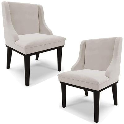 Kit 2 Cadeiras Decorativas Sala De Jantar Base Fixa De Madeira Firenze Veludo Cinza/preto G19 - Gran Belo