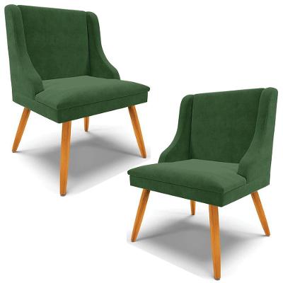 Kit 2 Cadeiras Decorativas Sala De Jantar Pés Palito De Madeira Firenze Suede Verde Esmeralda/natural G19 - Gran Belo