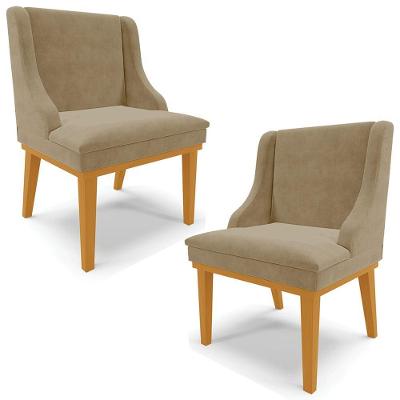 Kit 2 Cadeiras Decorativas Sala De Jantar Base Fixa De Madeira Firenze Suede Nude/castanho G19 - Gran Belo