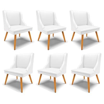 Kit 6 Cadeiras Decorativas Sala De Jantar Pés Palito De Madeira Firenze Pu Branco Fosco/natural G19 - Gran Belo