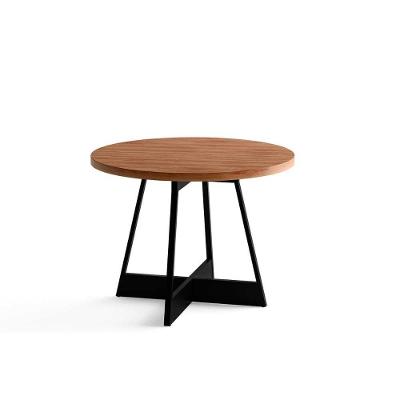 Mesa de Sala Jantar Átria 1594 Redonda Aço c/Tampo Madeirado Redondo 100cm Nogal/preto/preto - Carraro