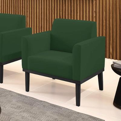 Poltrona Decorativa Pés Fixo Em Madeira Preto Veludo Verde Esmeralda