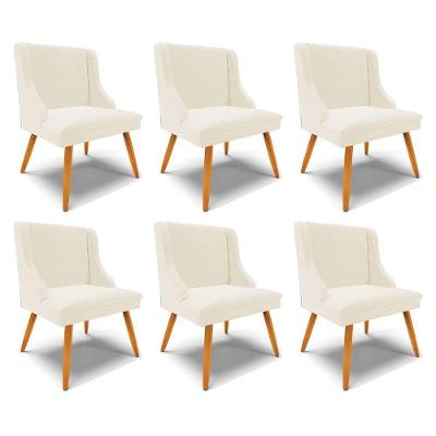 Kit 6 Cadeiras Decorativas Sala De Jantar Pés Palito De Madeira Firenze Veludo Bege/natural G19 - Gran Belo