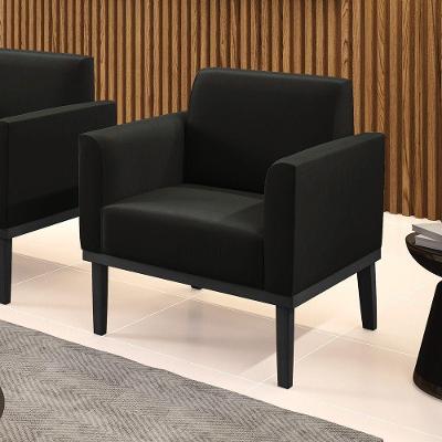 Poltrona Decorativa Pés Fixo Em Madeira Preto Suede Preto