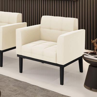 Poltrona Decorativa Pés Fixo Em Madeira Preto Veludo Bege