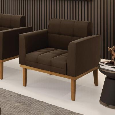 Poltrona Decorativa Pés Fixo Em Madeira Castanho Suede Marrom 19