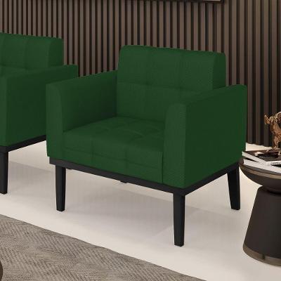 Poltrona Decorativa Pés Fixo Em Madeira Preto Veludo Verde Esmeralda
