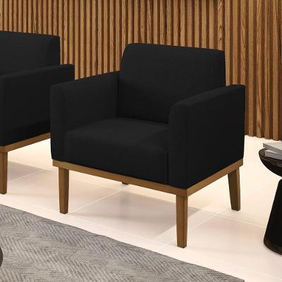 Poltrona Decorativa Pés Fixo Em Madeira Preto Linho Preto
