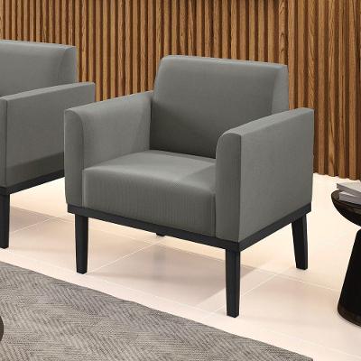 Poltrona Decorativa Isabella Pés Fixo Em Madeira Preto Suede Grafite G19 - Gran Belo