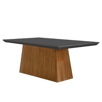 Mesa de Sala Jantar Luna + Tampo Madeirado Vidro Curvo 180x90cm Grafite/Imbuia - Rufato