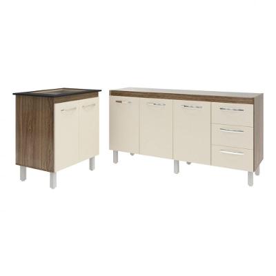 Balcão Cozinha Gabinete Para Pia 138 Cm Carine E Balcão Para Cooktop 4 Bocas Fran Savana Off White