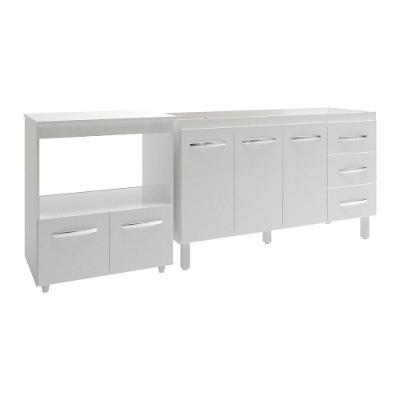 Armário Cozinha Balcão Gabinete De Pia 140 Cm Carine E Balcão Para Microondas E Forno Elétrico Amanda Branco