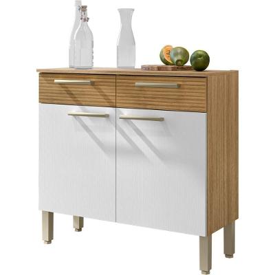 Balcão Gabinete De Cozinha 90 Cm 2 Portas Nala Kits Paraná Freijó Gris-supremo Cp Ripado Freijó