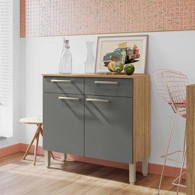 Balcão Gabinete De Cozinha 90 Cm 2 Portas Nala Kits Paraná Freijó Supremo Cp Ripado Freijó Gris