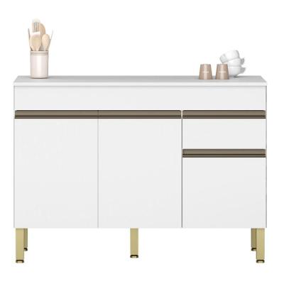 Balcão Gabinete De Pia 120 Cm 3 Portas Com Tampo Kits Paraná Branco Supremo Branco-supremo