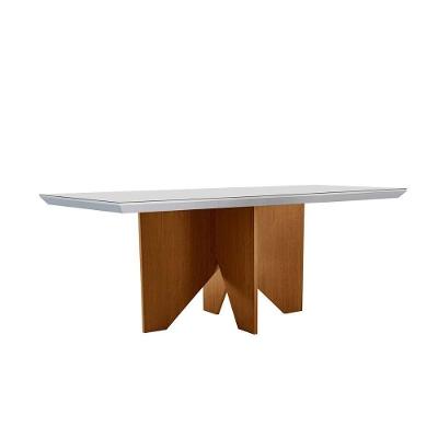 Mesa de Sala Jantar Nevada c/Tampo Madeirado Canto Reto 120x80cm Imbuia/Off White - Rufato