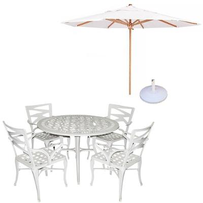 Conjunto De Mesa Com 4 Cadeiras Aluminio Fundido + Guarda Sol Branco