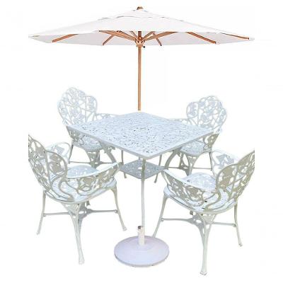 Conjunto De Jardim Com Mesa Quadrada 4 Cadeiras E Guarda Sol Branco