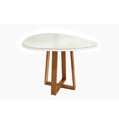 Mesa de Sala Jantar Elma Madeira Maciça + Tampo Madeirado c/ Vidro 135x105cm Carvalho/Off White - Kappesberg