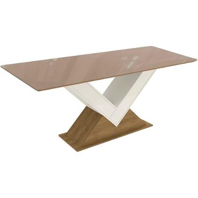Mesa de Sala Jantar Amora + Tampo Madeirado c/ Vidro 160x90cm Freijó/Bronze - Kappesberg