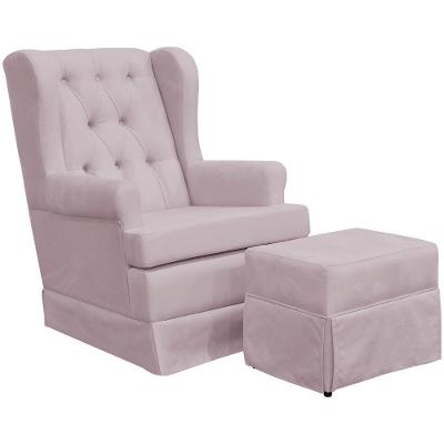 Poltrona E Puff Helena P02 Capitonê Suede Rosê