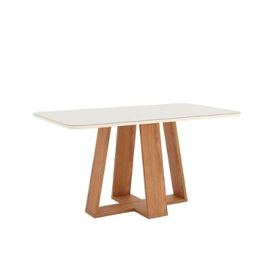 Mesa de Sala Jantar Lins SC92 c/Tampo Madeirado Vidro Curvo 160x90cm Nature/Off White - Henn