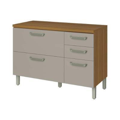 Balcão de Cozinha Modulado Princesa 2 Portas e 3 Gavetas c/Tampo 120cm Freijo/Off White - Nesher