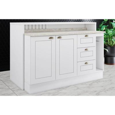 Bancada Ilha Cozinha Gourmet Americana c/ 2 Portas e 3 Gavetas 145cm Branco - Henn
