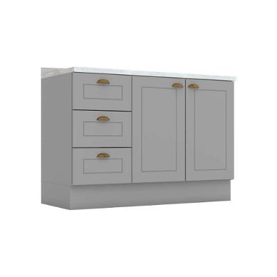 Balcão de Cozinha Americana p/ Pia 3 Gavetas e 2 Portas c/Tampo 120cm Cinza - Henn