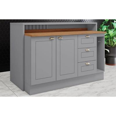 Bancada Ilha Cozinha Gourmet Americana c/ 2 Portas e 3 Gavetas 145cm Cinza - Henn